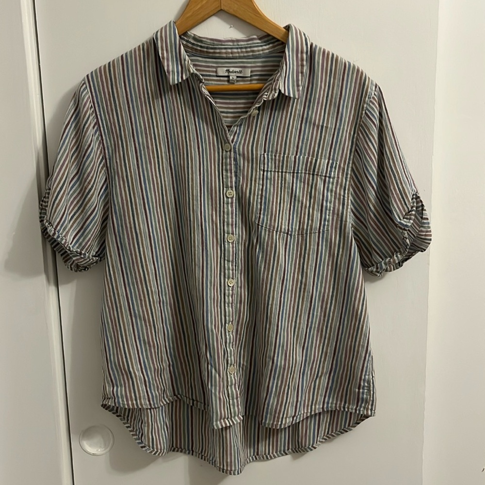 Madewell Womens Top Striped Button Down Multicolor Size L Pre-Owned